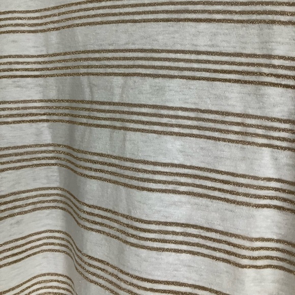 TALBOTS White & Metallic Gold Striped Cotton Blend Tee Size MP - Picture 5 of 9